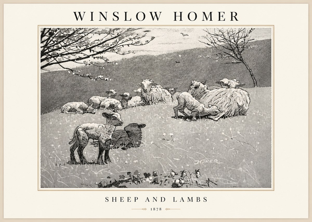Winslow Homer Sheep and Lambs No1 - Póster