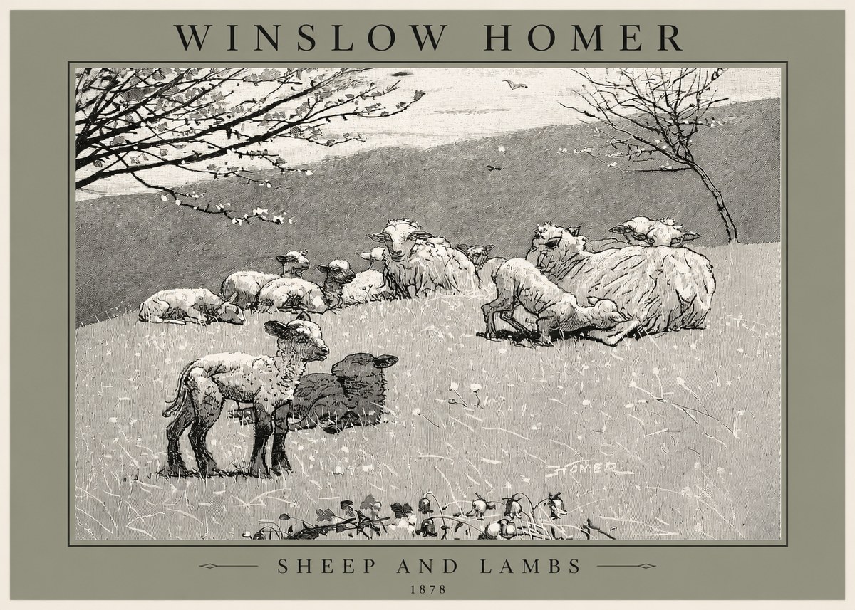 Winslow Homer Sheep and Lambs No2 - Póster