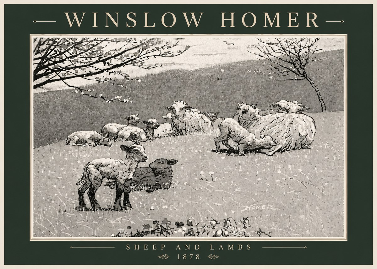 Winslow Homer Sheep and Lambs No6 - Póster