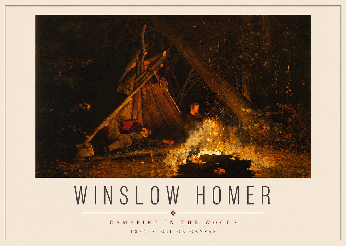 Winslow Homer Campfire in the Woods No4 - Póster