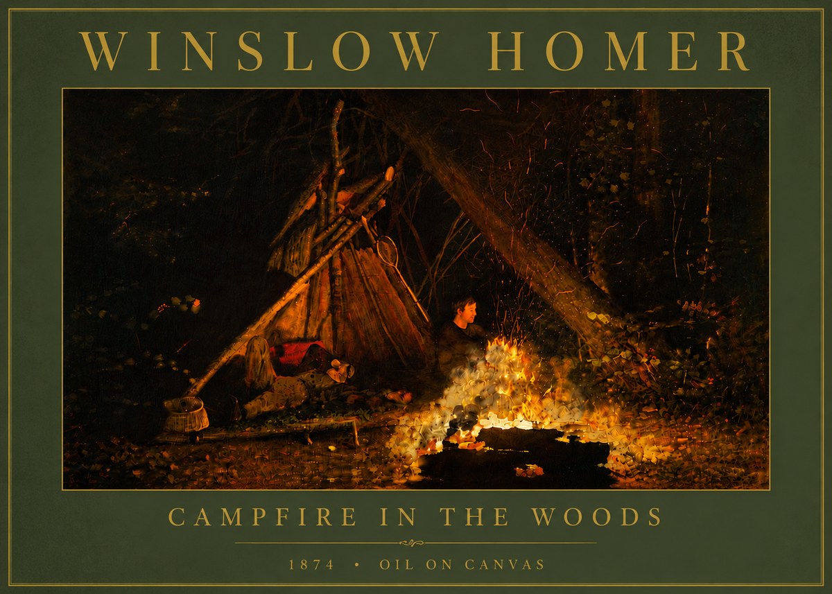 Winslow Homer Campfire in the Woods No6 - Póster
