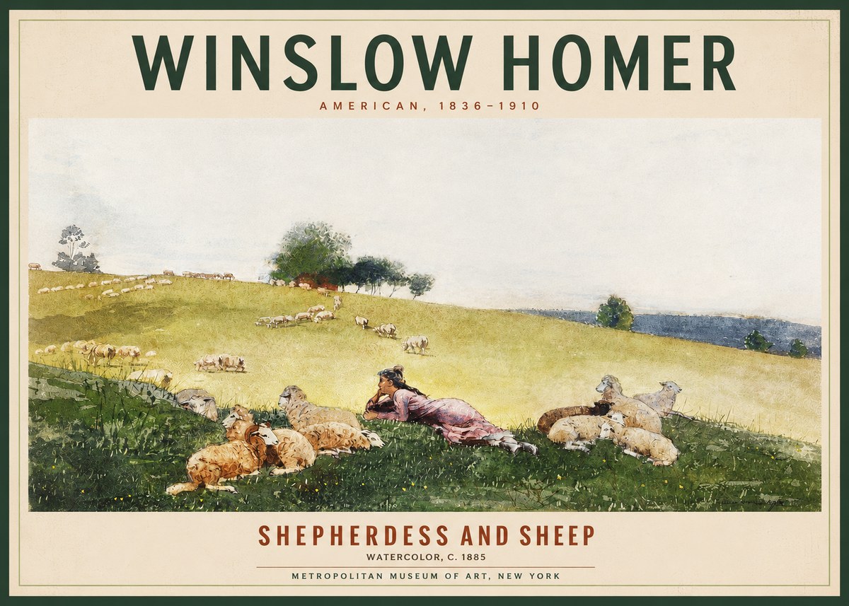 Winslow Homer Shepherdess and Sheep No2 - Póster