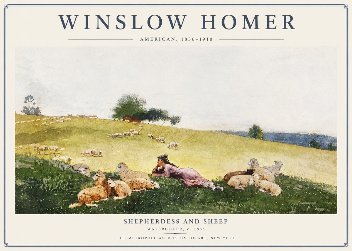 Winslow Homer Shepherdess and Sheep No3 - Póster