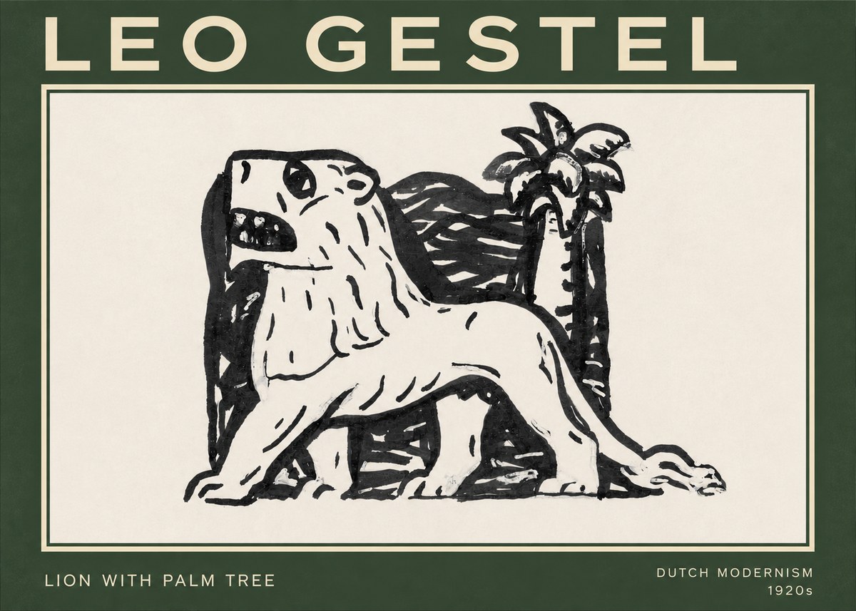 Leo Gestel Lion with Palm Tree No3 - Póster