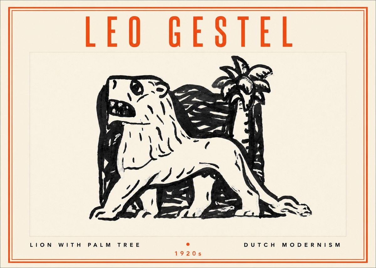Leo Gestel Lion with Palm Tree No4 - Póster
