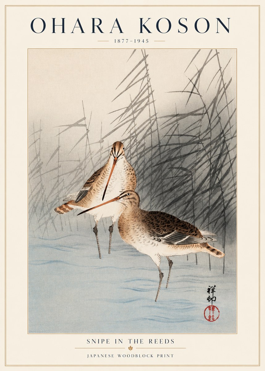 Ohara Koson Snipe in the Reeds No1 - Póster