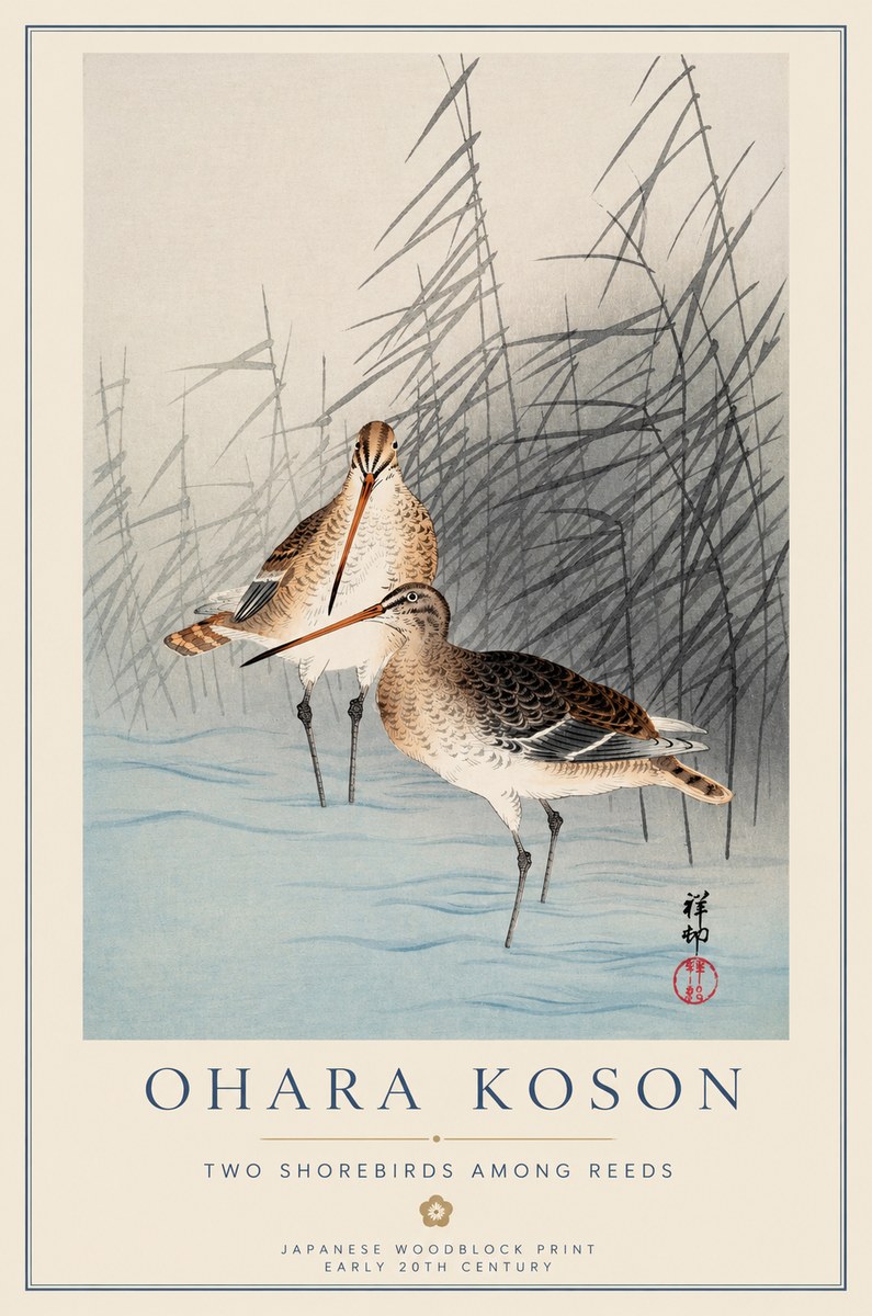 Ohara Koson Snipe in the Reeds No2 - Póster
