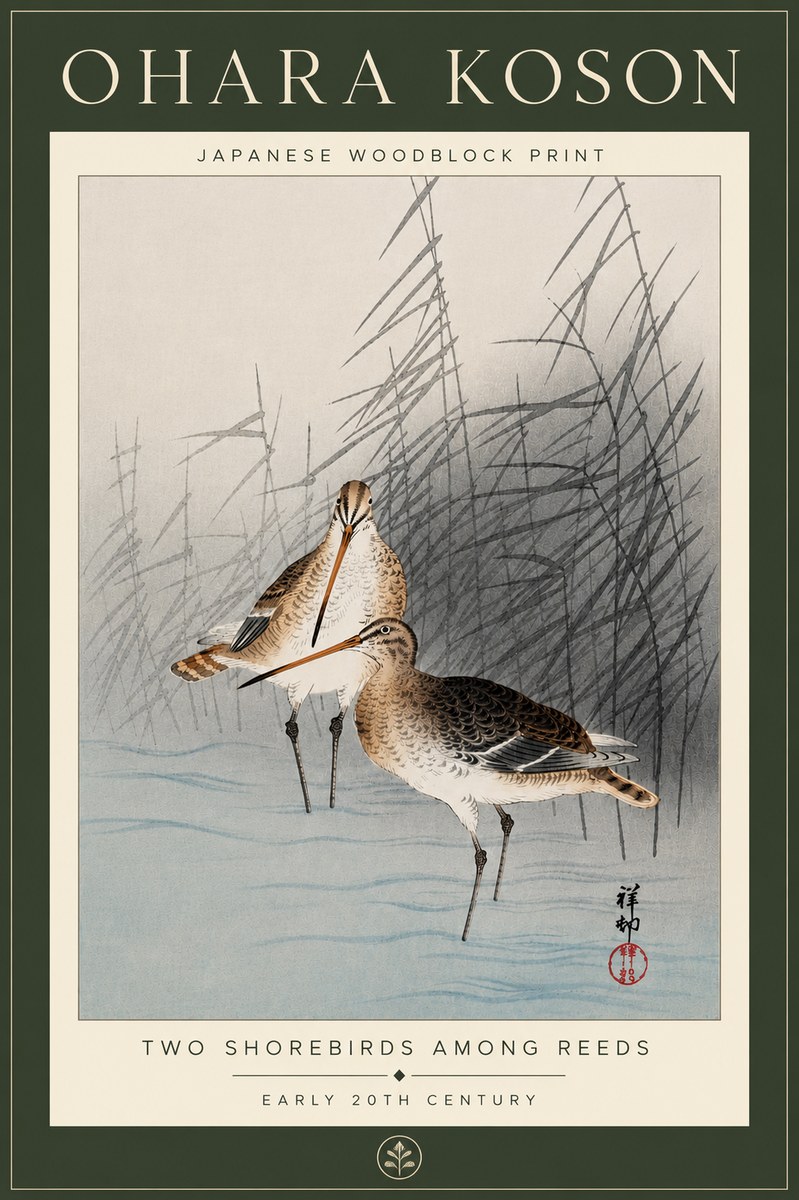 Ohara Koson Snipe in the Reeds No6 - Póster