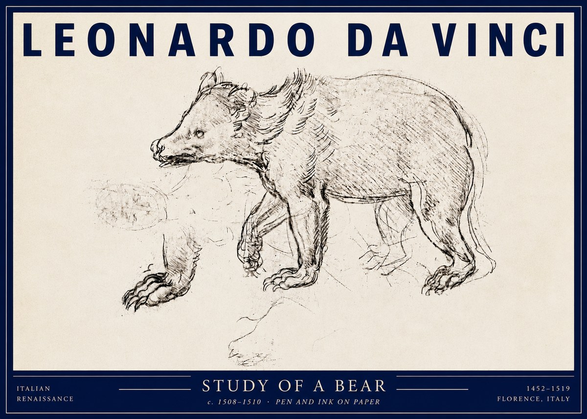 Leonardo da Vinci Study of a Bear No3 - Póster