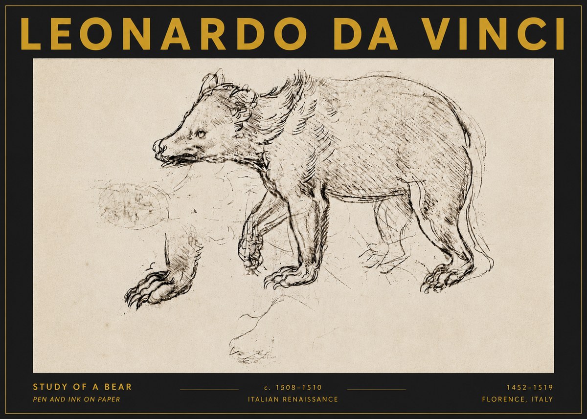 Leonardo da Vinci Study of a Bear No5 - Póster