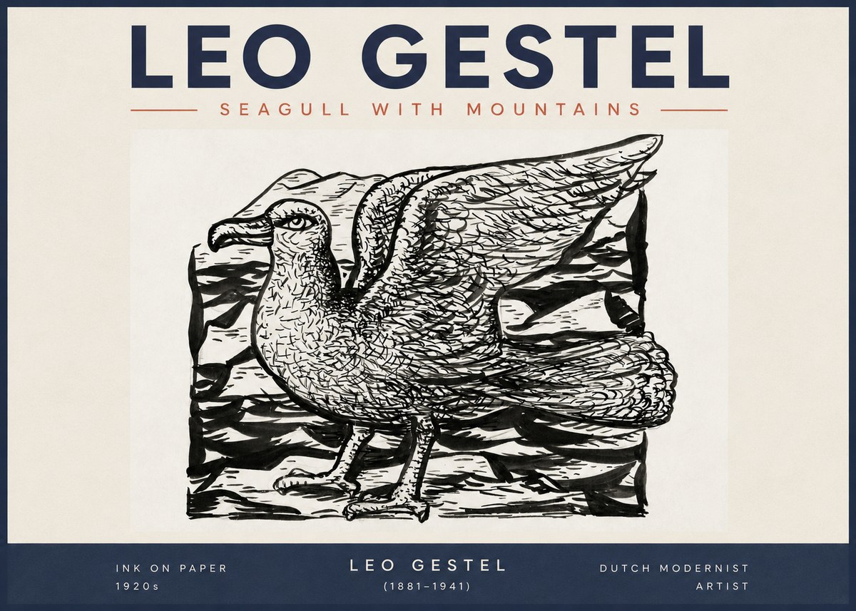 Leo Gestel Seagull with Mountains No2 - Póster