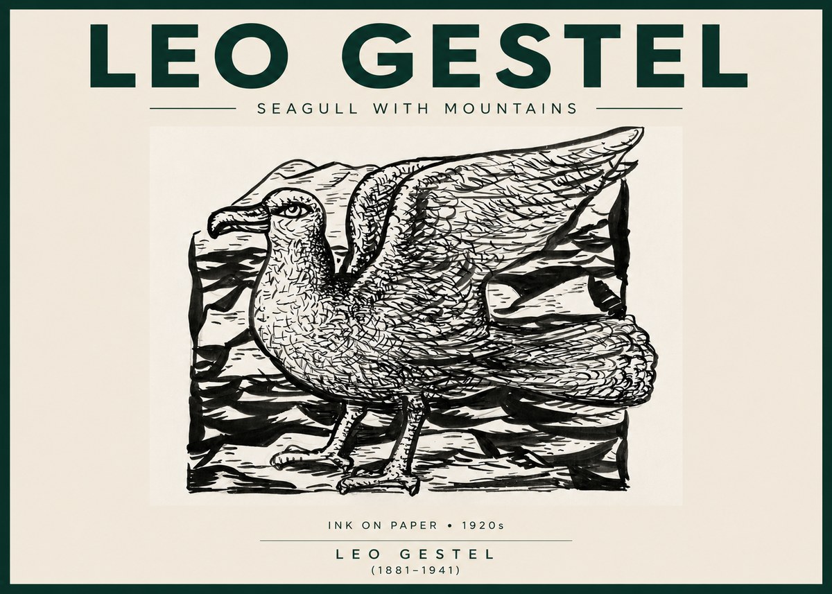 Leo Gestel Seagull with Mountains No3 - Póster