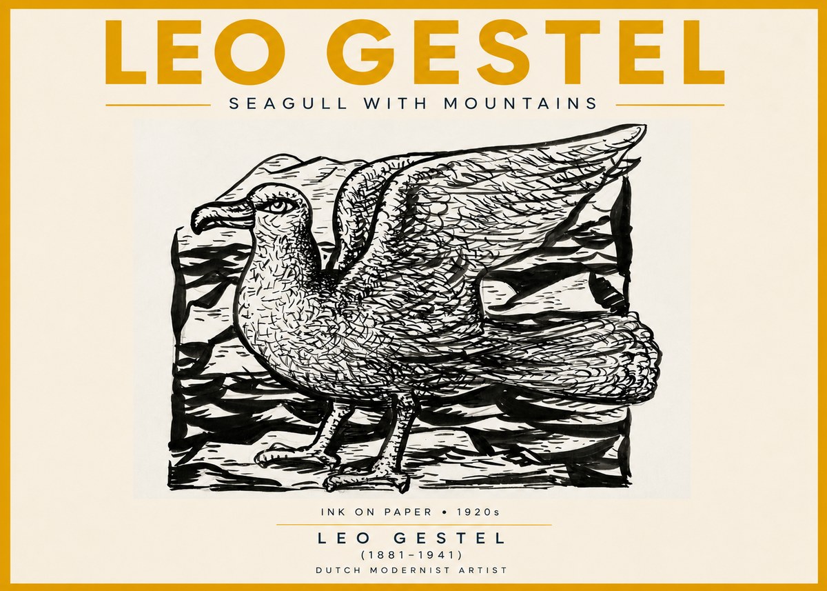 Leo Gestel Seagull with Mountains No5 - Póster