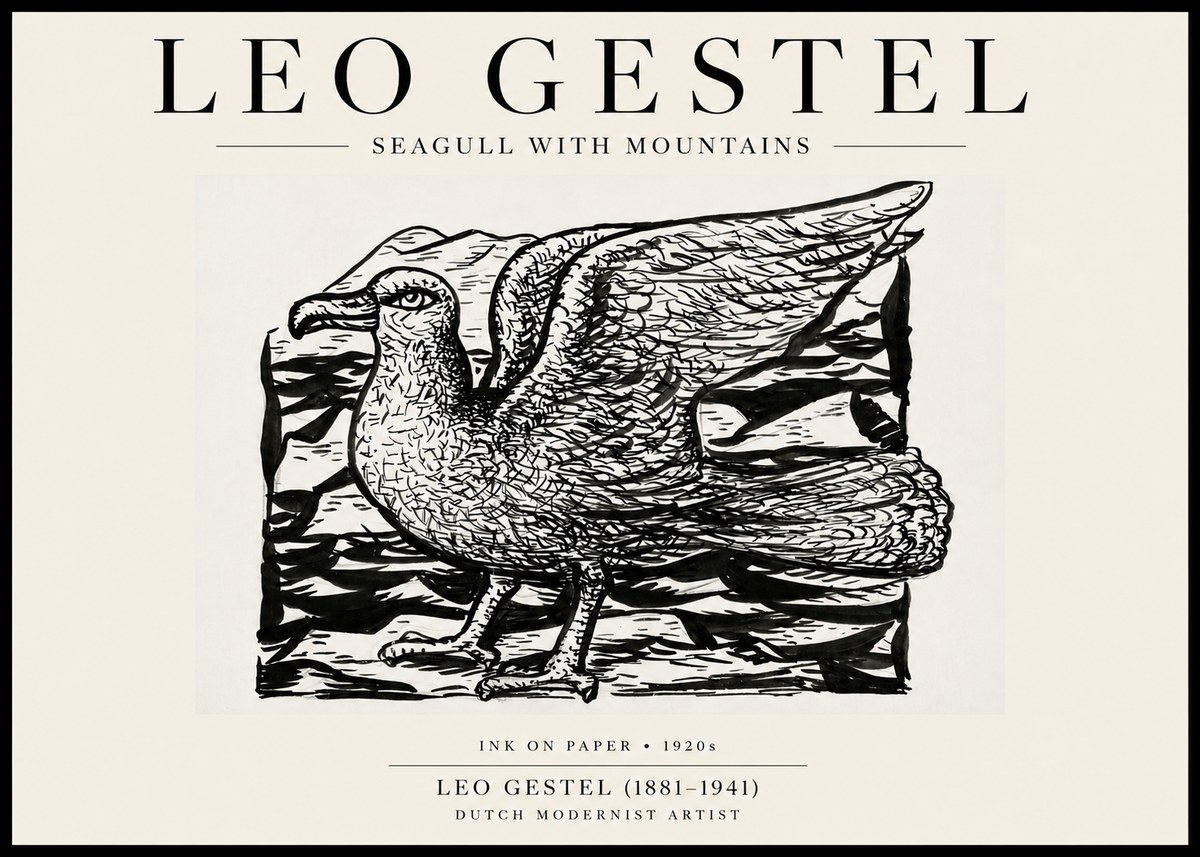 Leo Gestel Seagull with Mountains No6 - Póster