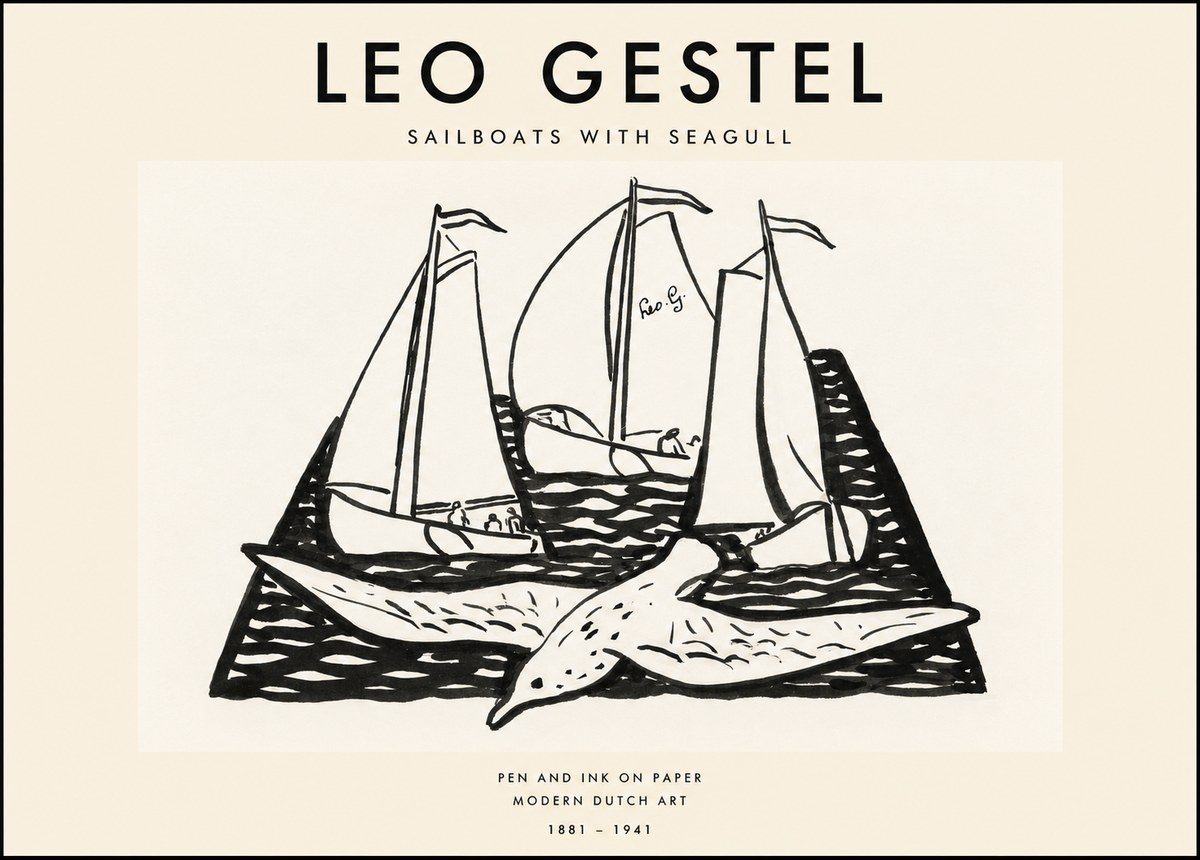 Leo Gestel Sailboats with Seagull No1 - Póster