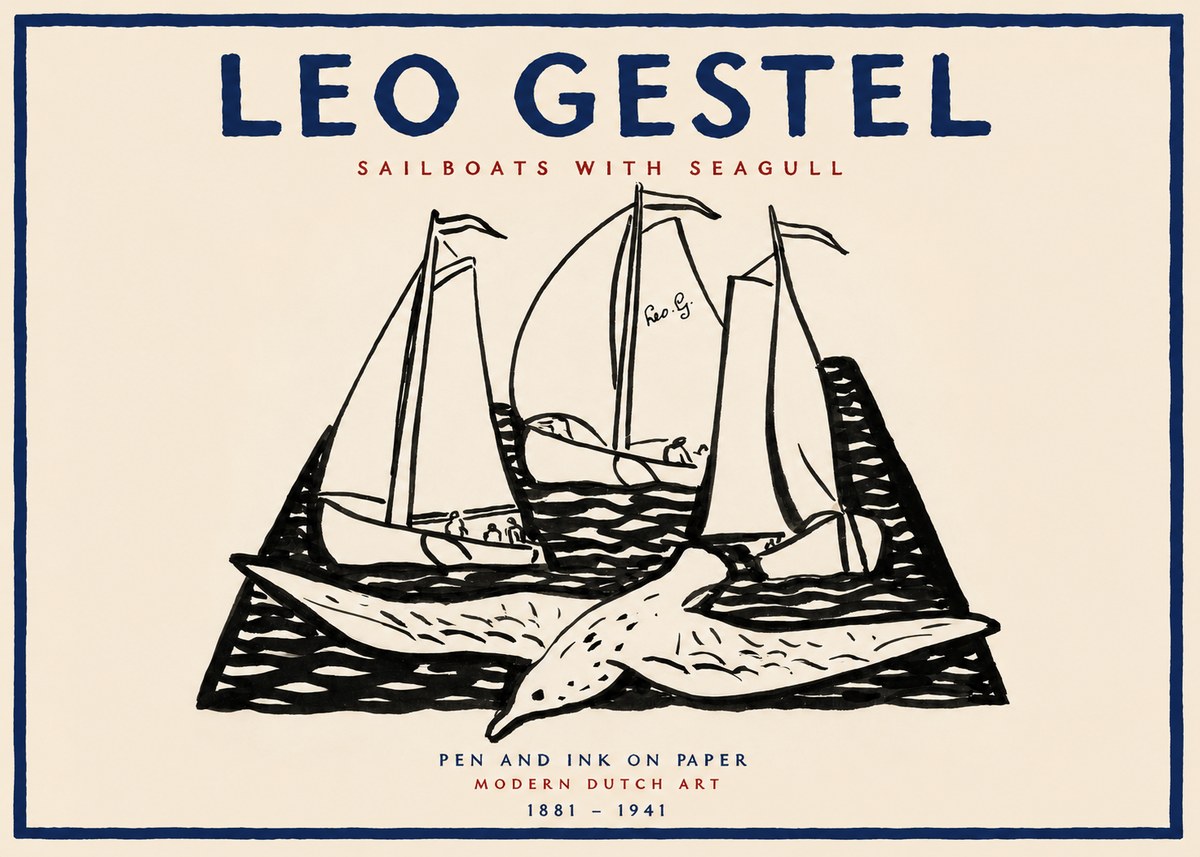 Leo Gestel Sailboats with Seagull No2 - Póster