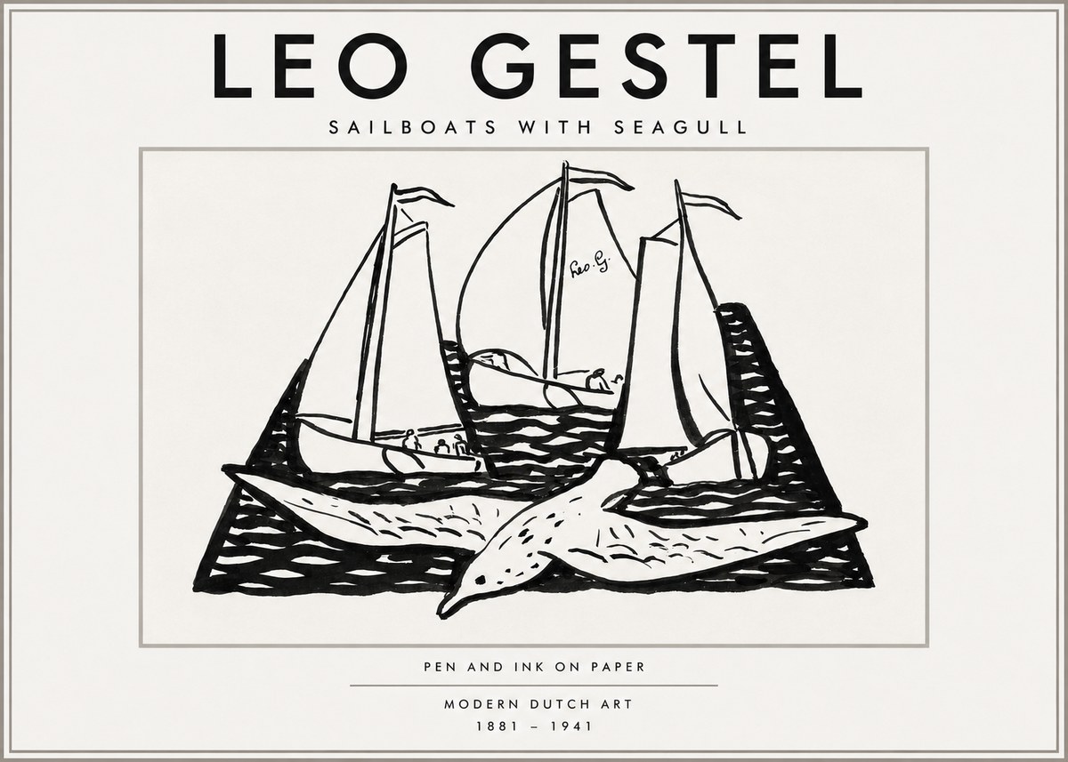 Leo Gestel Sailboats with Seagull No3 - Póster