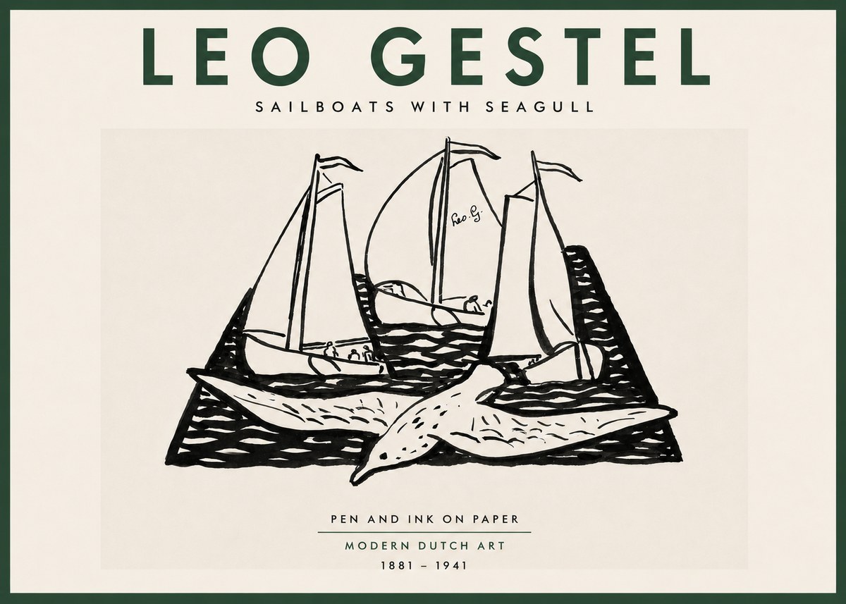 Leo Gestel Sailboats with Seagull No5 - Póster