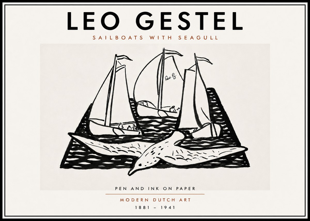 Leo Gestel Sailboats with Seagull No6 - Póster
