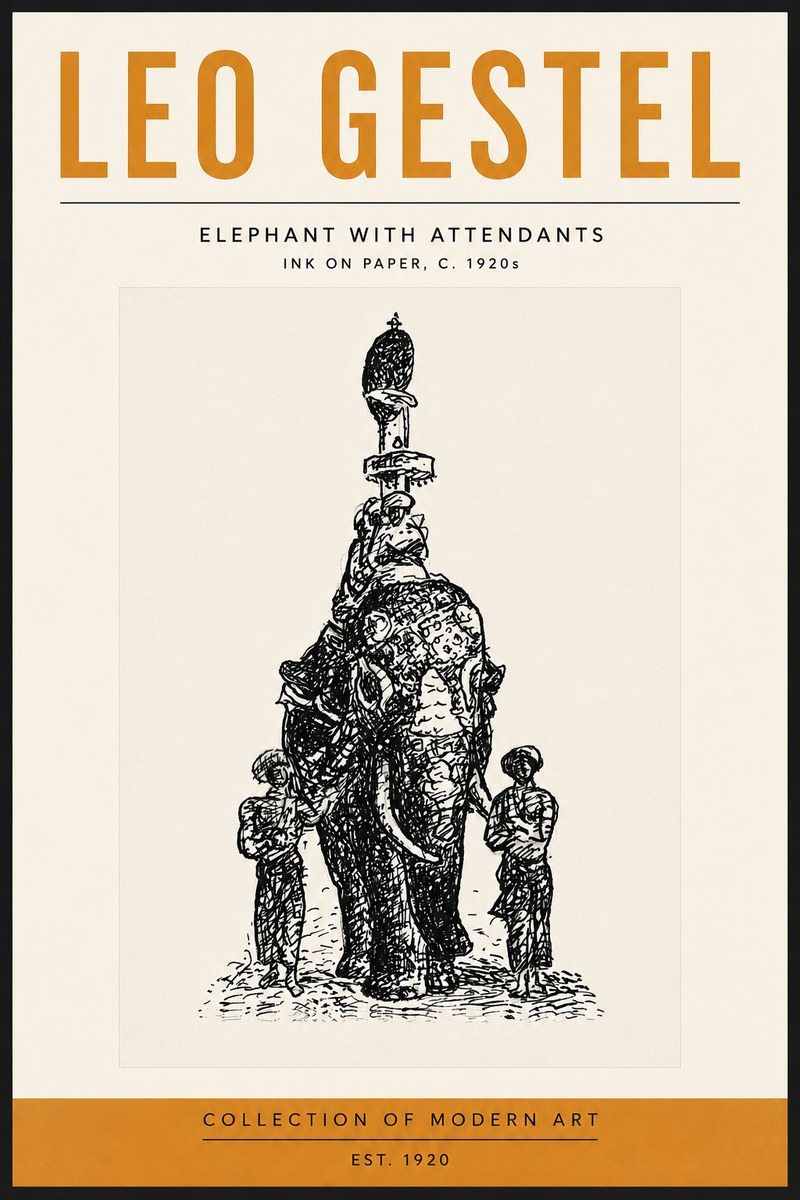 Leo Gestel Elephant with Attendants No5 - Póster