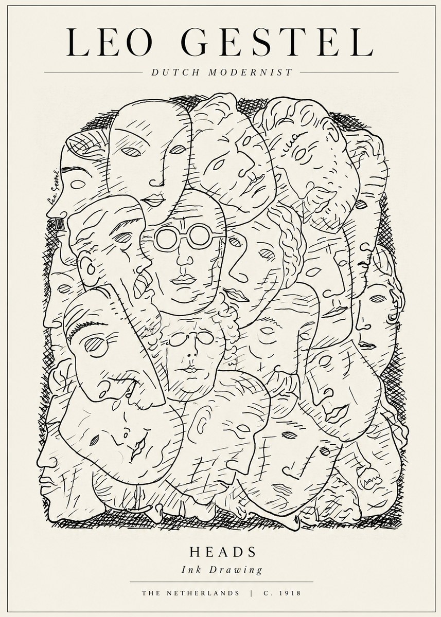 Leo Gestel Heads Ink Drawing No1 - Póster