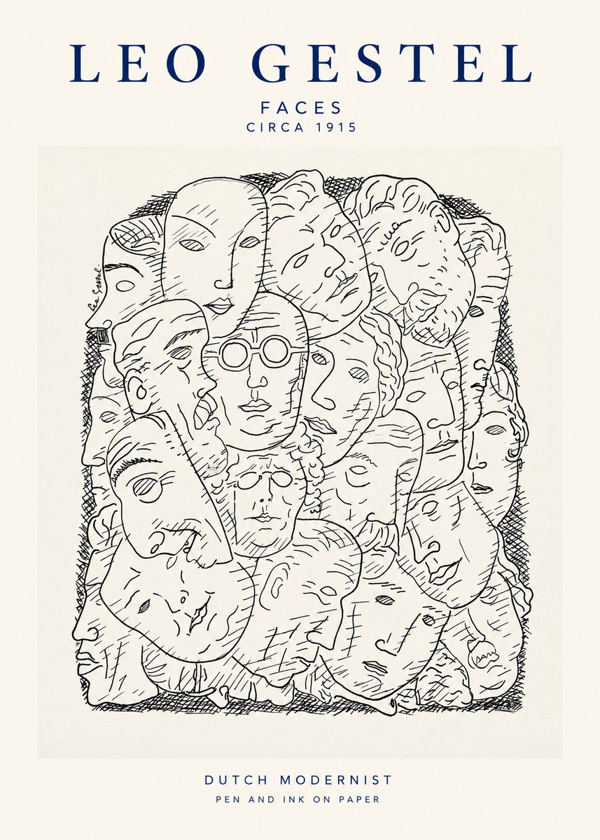 Leo Gestel Heads Ink Drawing No2 - Póster