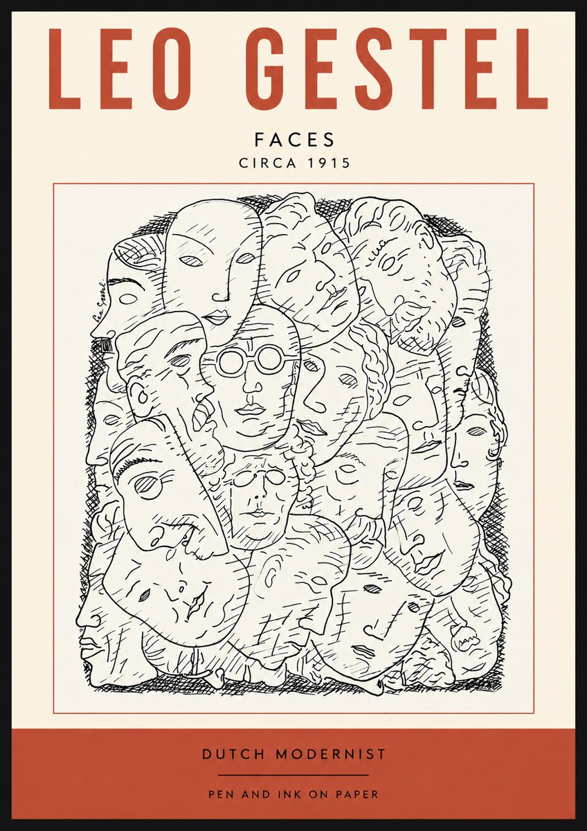 Leo Gestel Heads Ink Drawing No5 - Póster