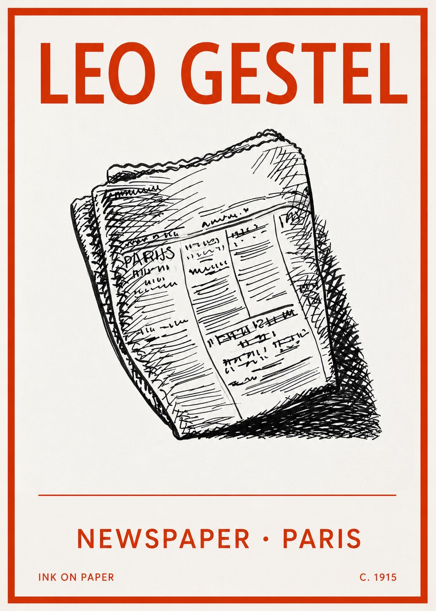 Leo Gestel Newspaper - Paris No2 - Póster
