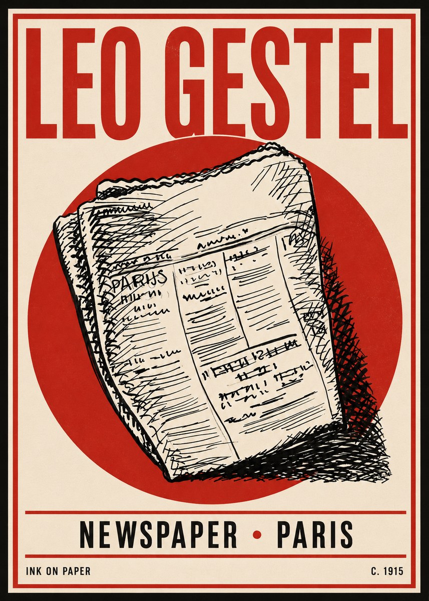 Leo Gestel Newspaper - Paris No4 - Póster