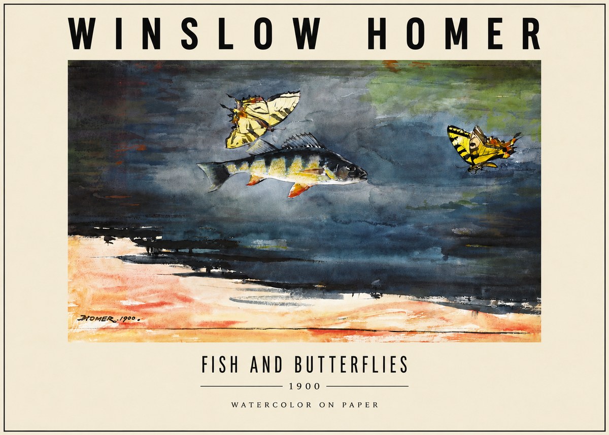 Winslow Homer Fish and Butterflies No3 - Póster