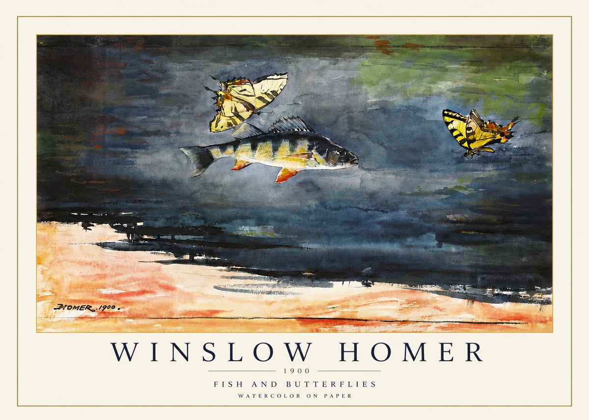 Winslow Homer Fish and Butterflies No5 - Póster