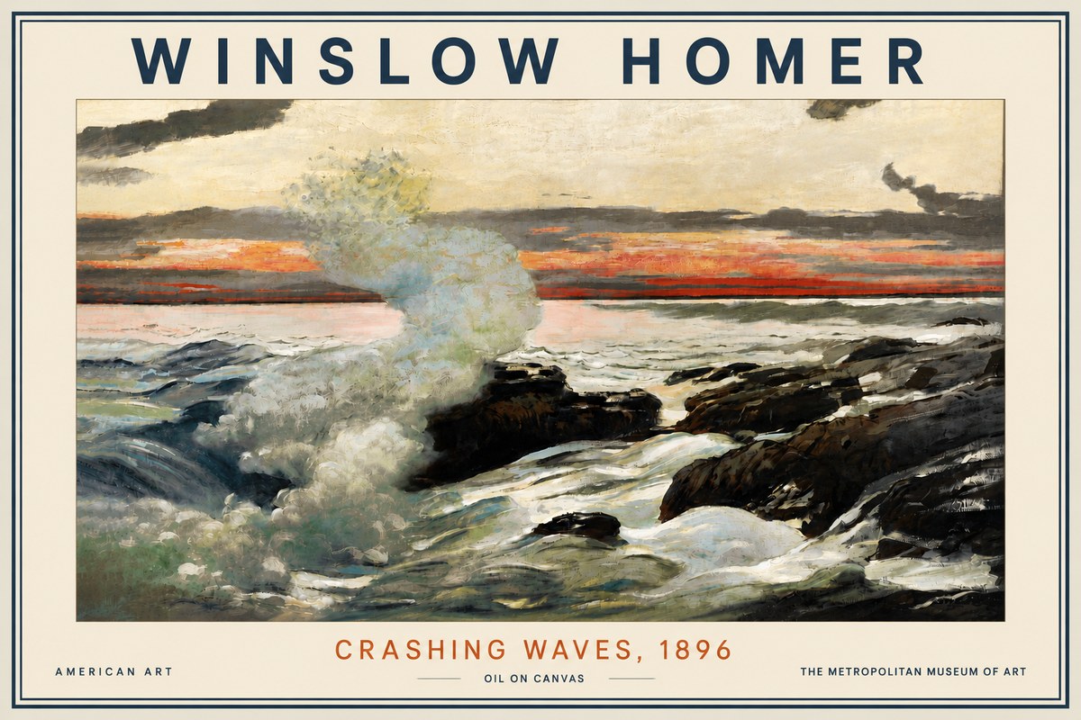 Winslow Homer Crashing Waves, 1896 No5 - Póster