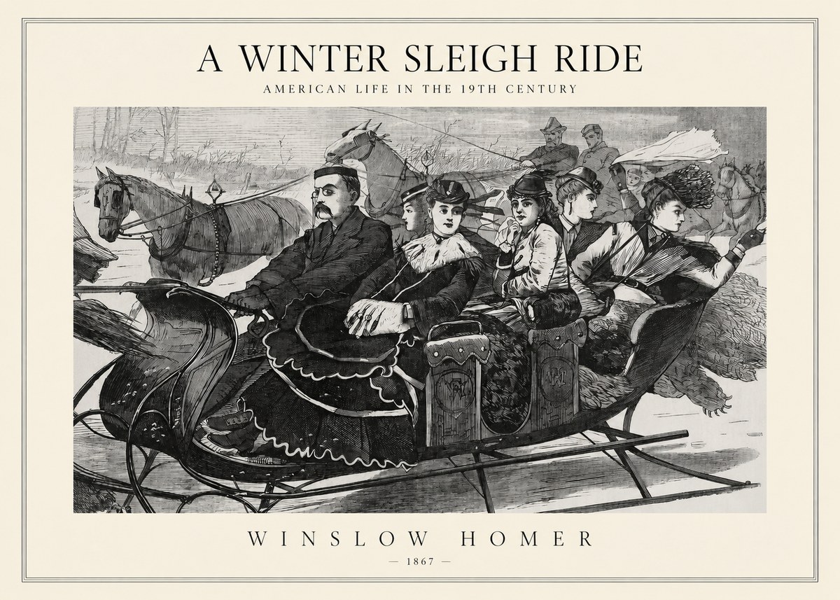 Winslow Homer A Winter Sleigh Ride - American Life in the 19Th Century No1 - Póster