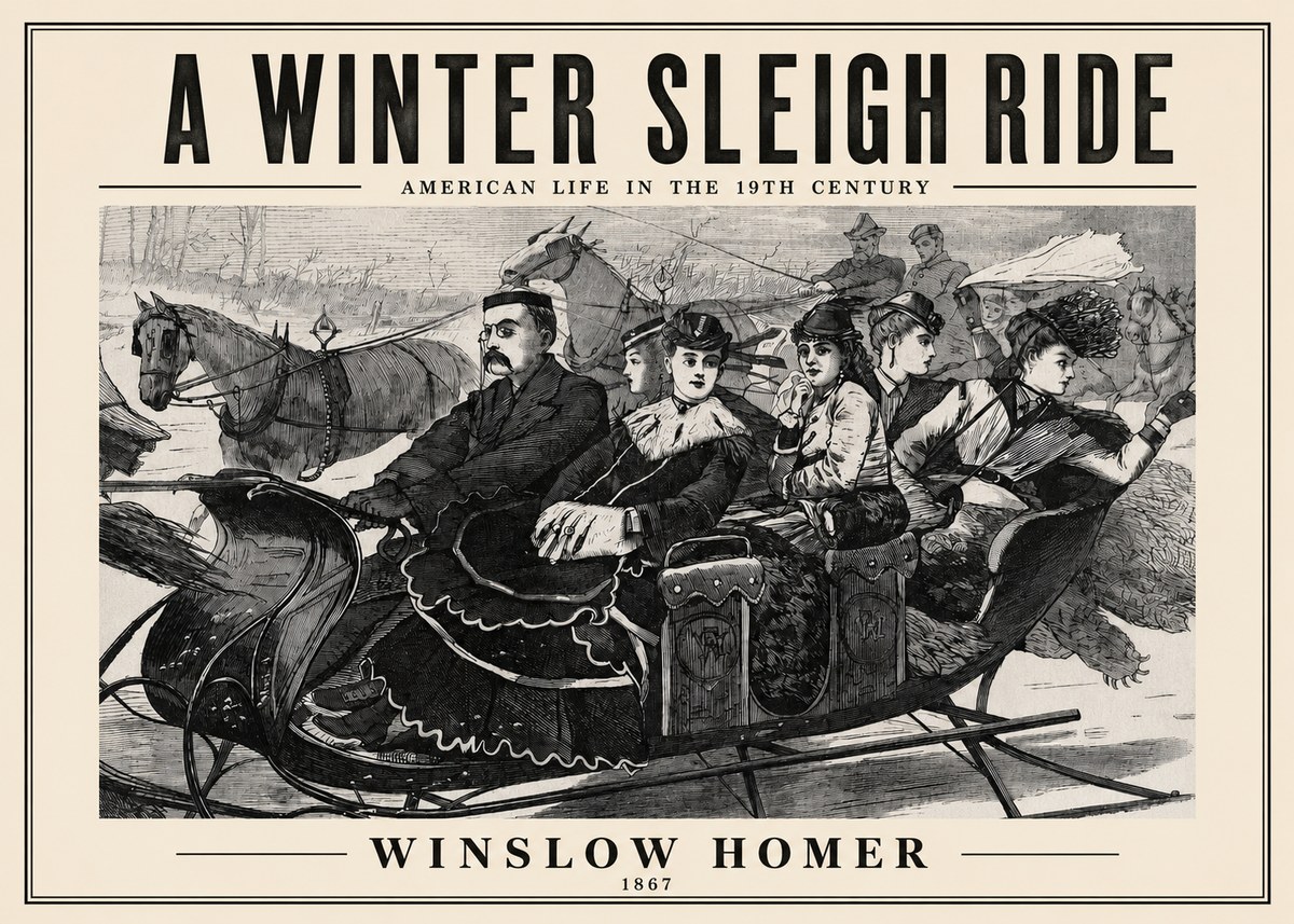 Winslow Homer A Winter Sleigh Ride - American Life in the 19Th Century No2 - Póster