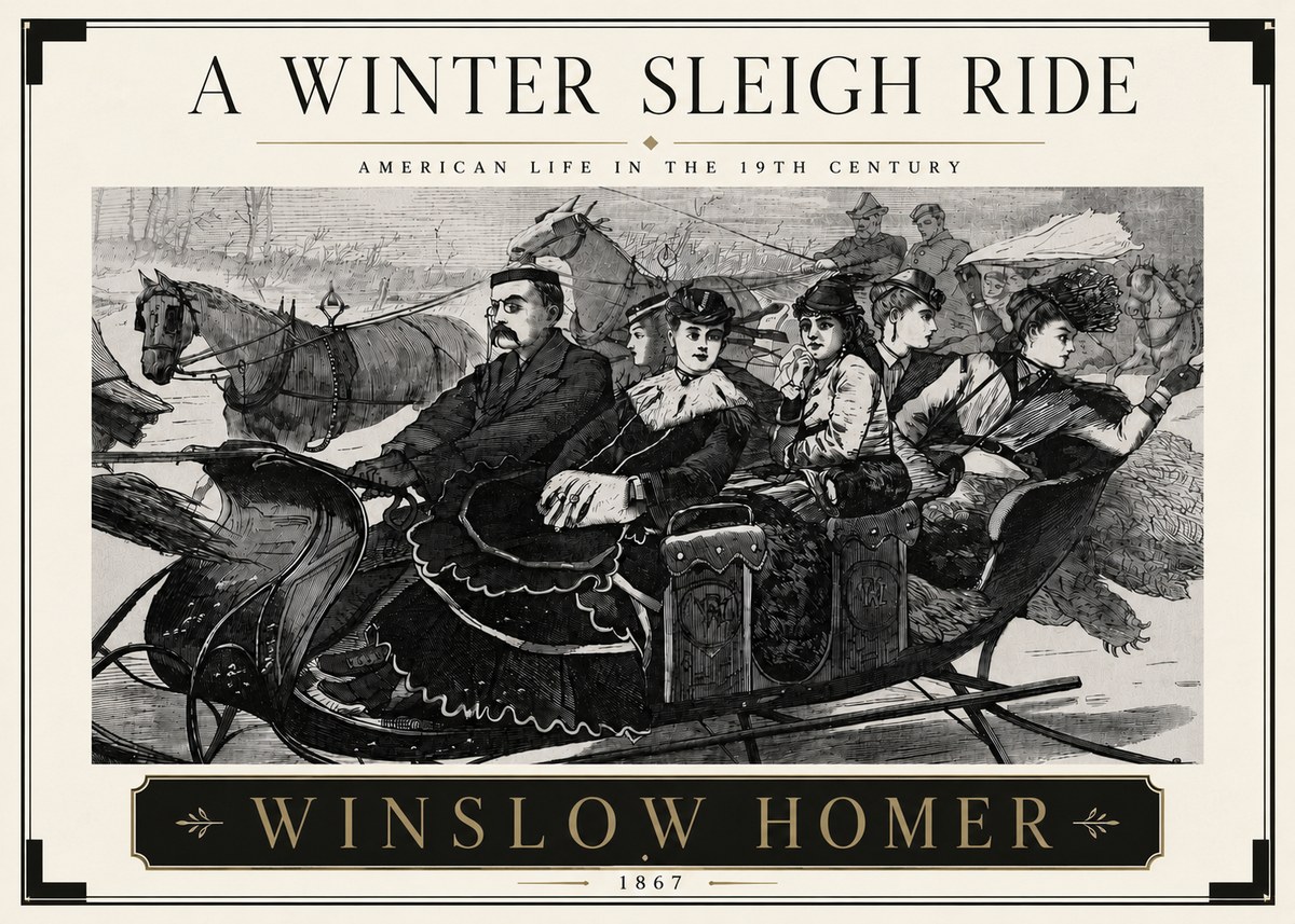 Winslow Homer A Winter Sleigh Ride - American Life in the 19Th Century No5 - Póster