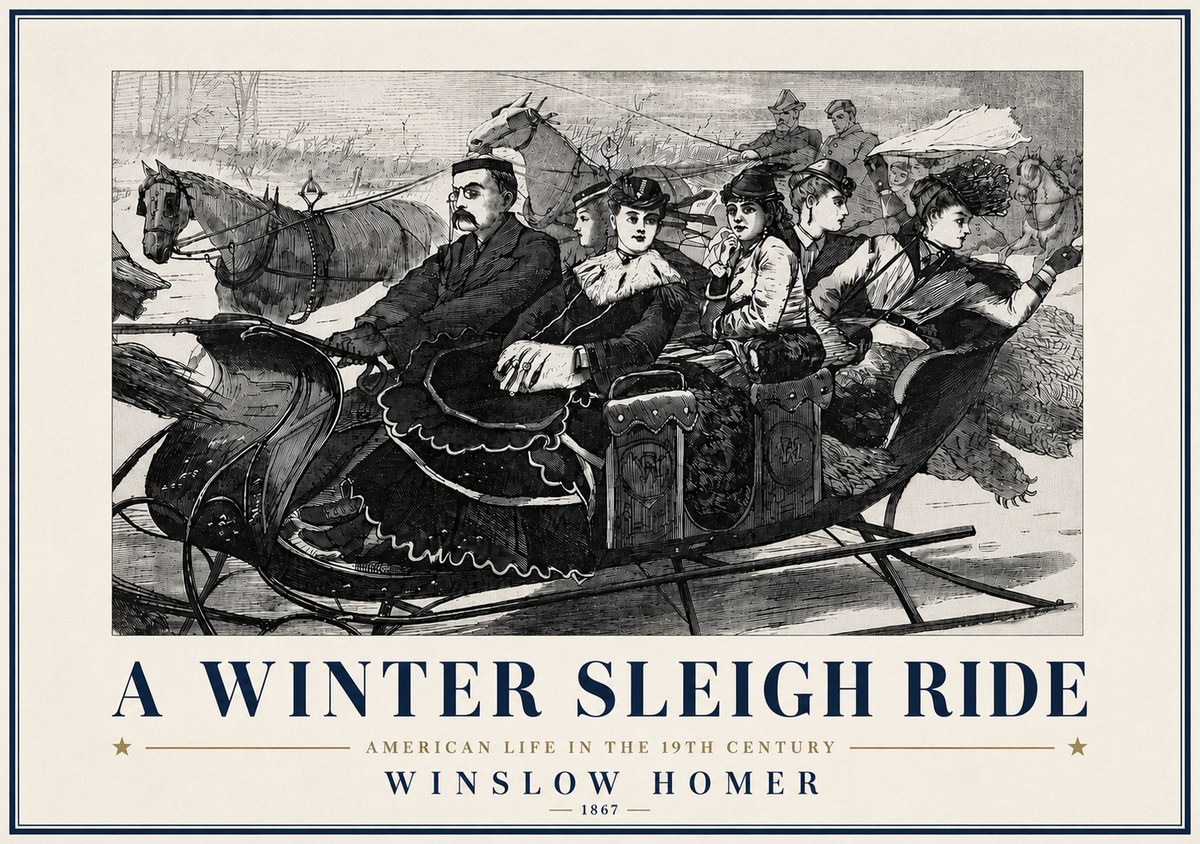 Winslow Homer A Winter Sleigh Ride - American Life in the 19Th Century No6 - Póster