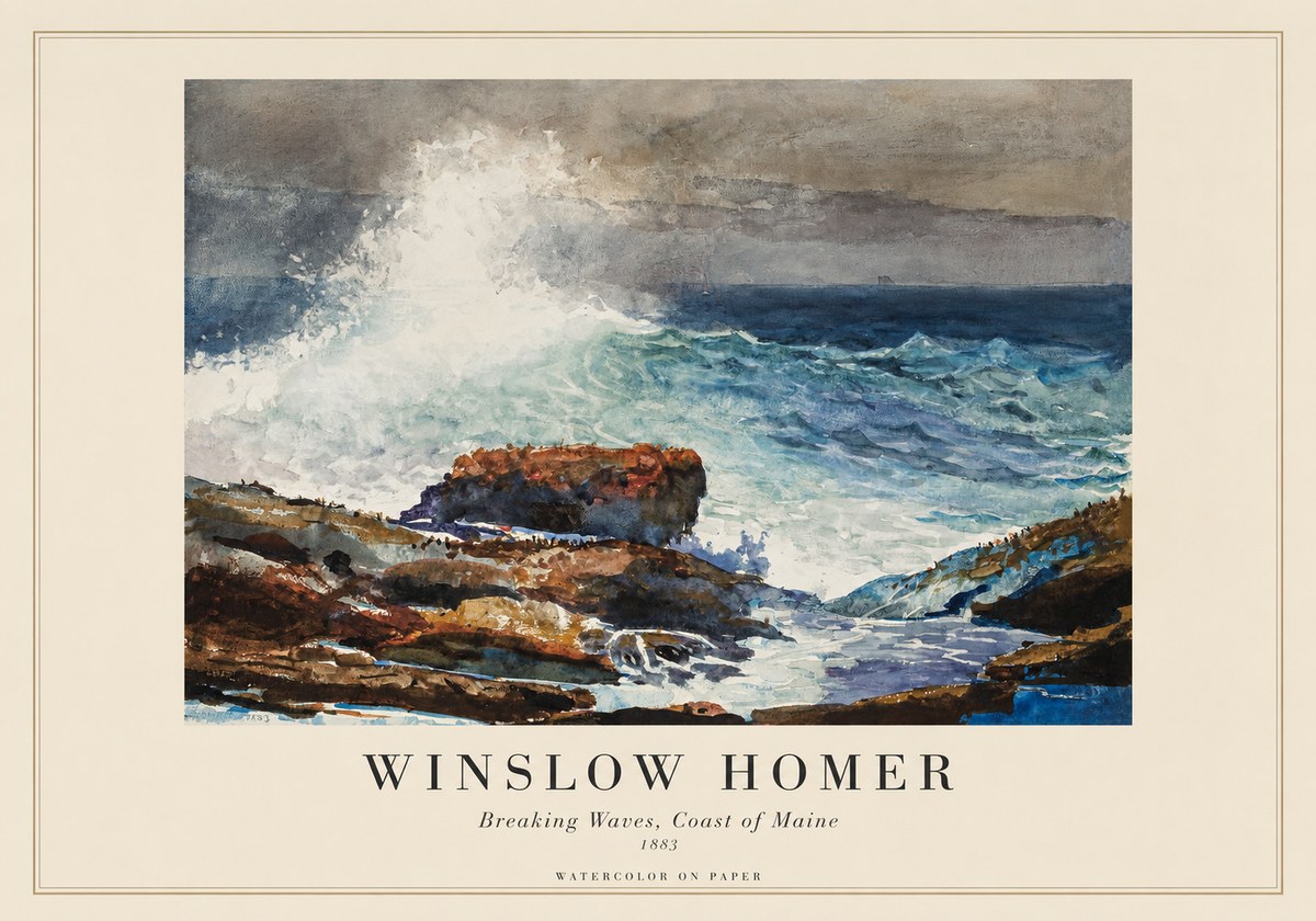 Winslow Homer Breaking Waves, Coast of Maine No1 - Póster