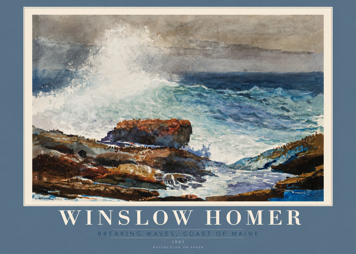 Winslow Homer Breaking Waves, Coast of Maine No2 - Póster