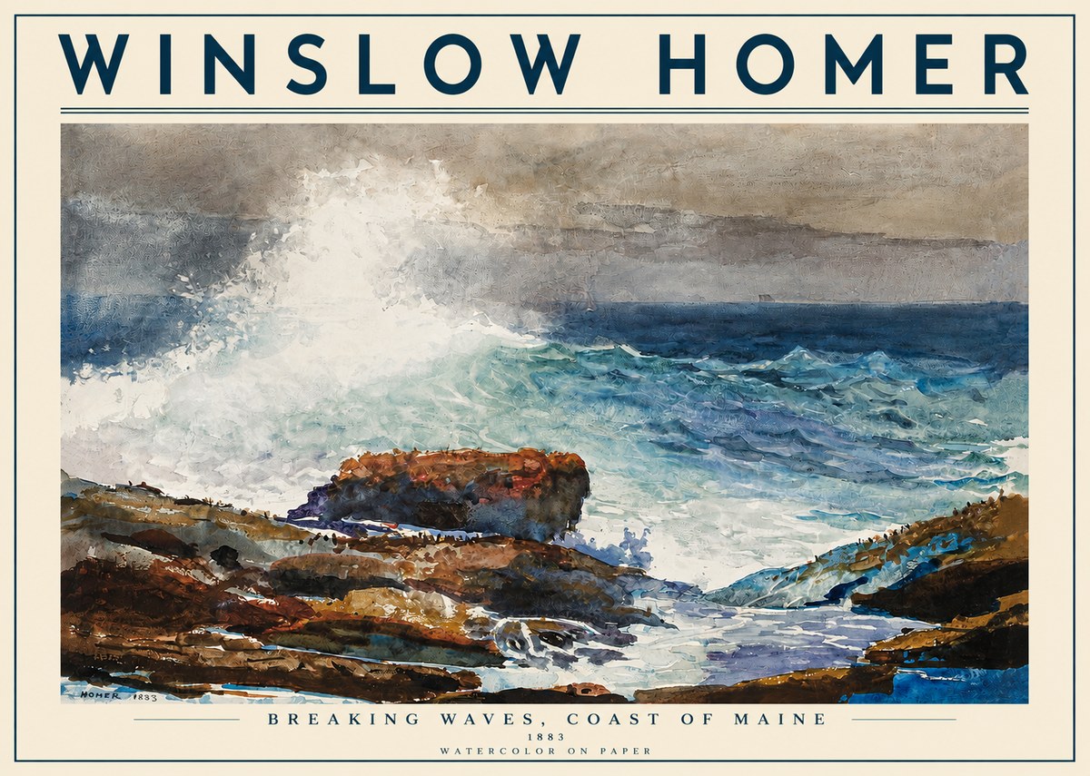 Winslow Homer Breaking Waves, Coast of Maine No3 - Póster