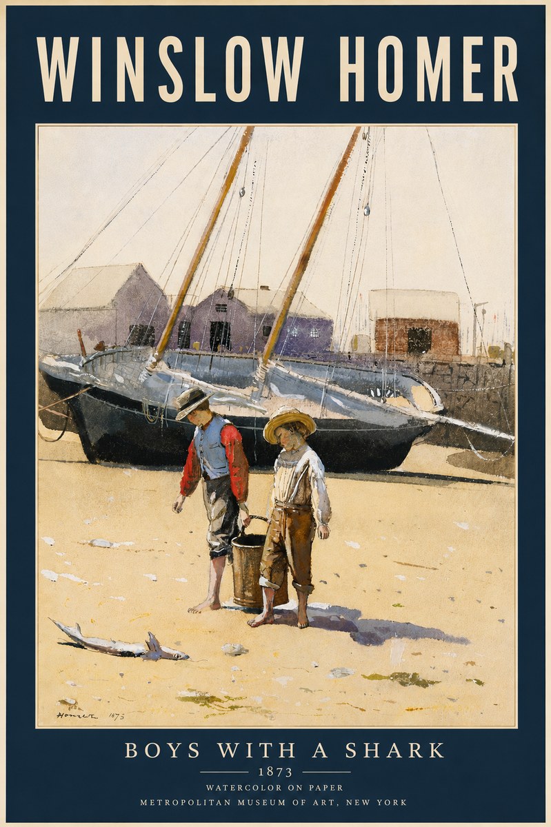 Winslow Homer Boys with a Shark No5 - Póster