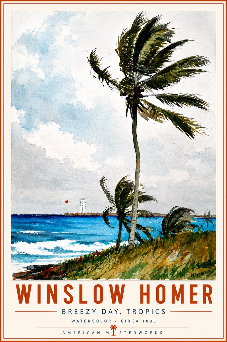 Winslow Homer Breezy Day, Tropics No6 - Póster