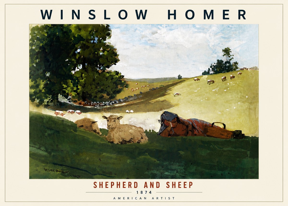 Winslow Homer Shepherd and Sheep No6 - Póster