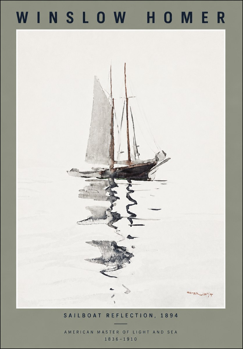 Winslow Homer Sailboat Reflection, 1894 No4 - Póster