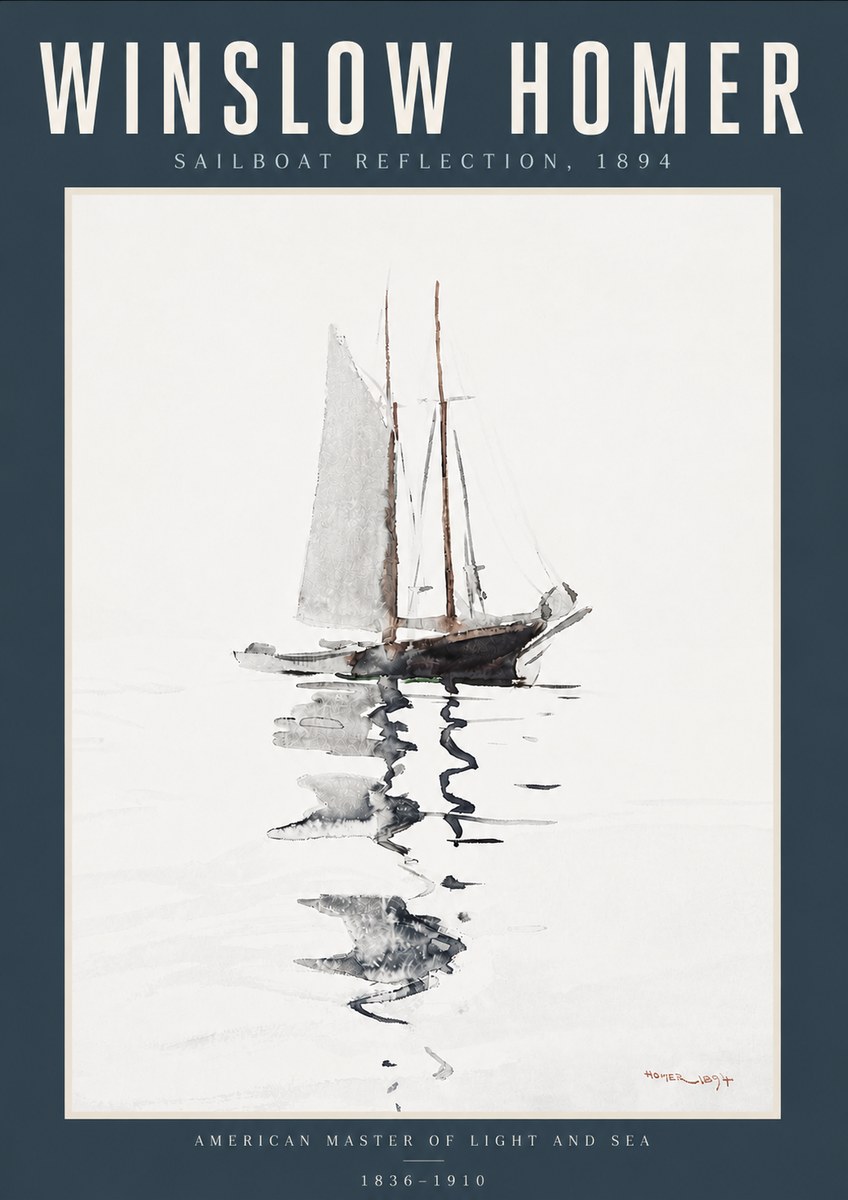 Winslow Homer Sailboat Reflection, 1894 No6 - Póster