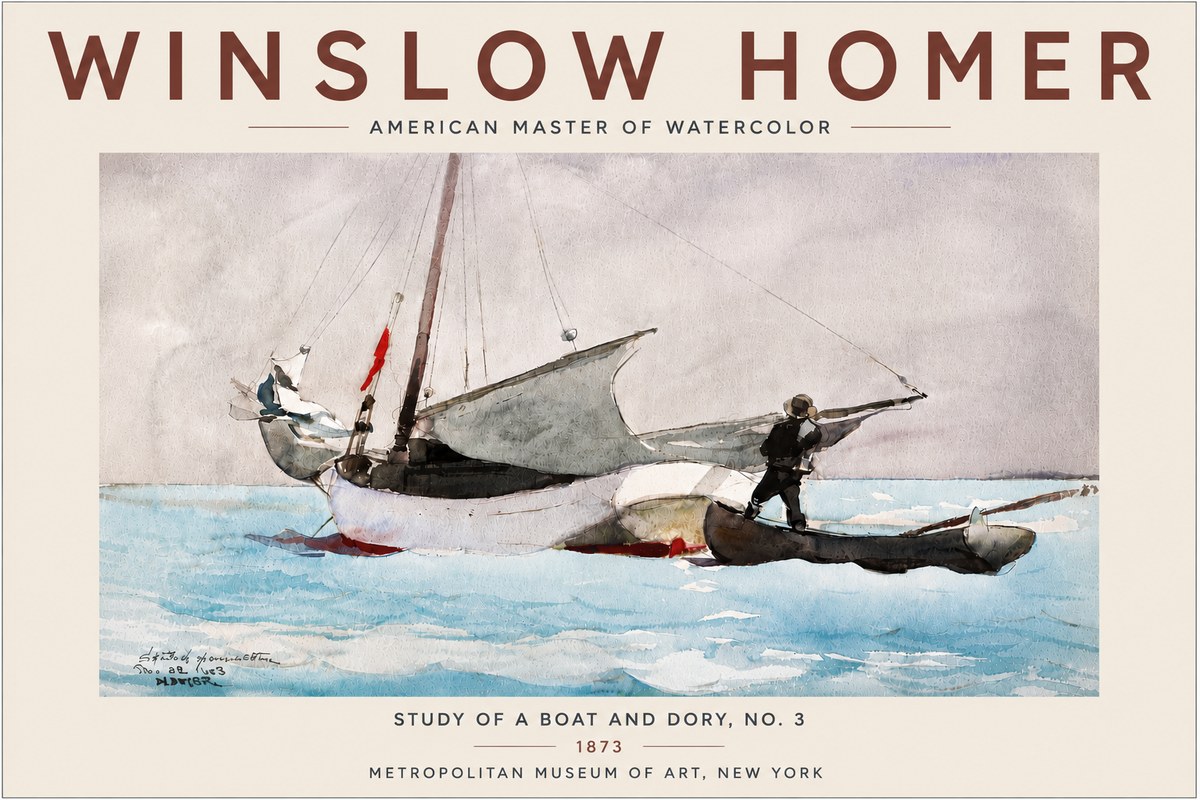 Winslow Homer Study of a Boat and Dory Watercolor, No. 3 No6 - Póster