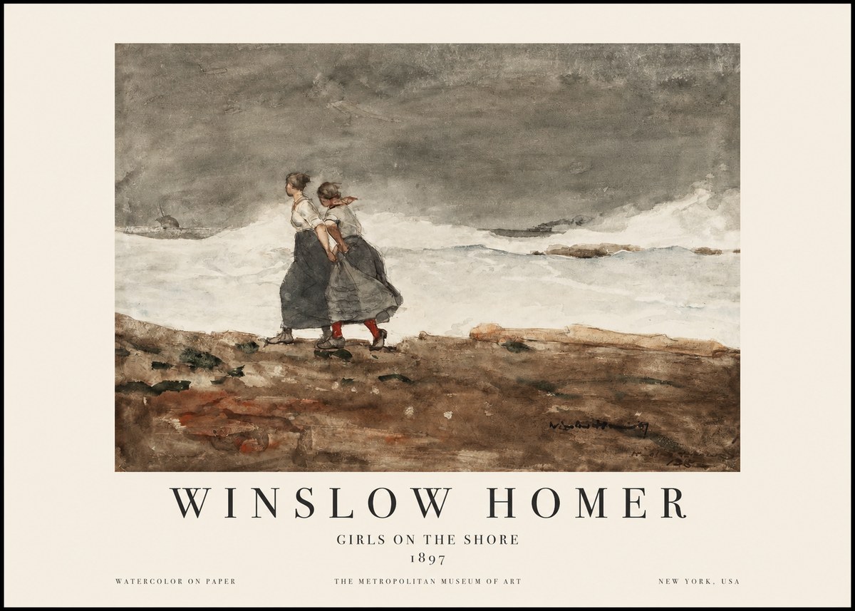 Winslow Homer Girls on the Shore No1 - Póster
