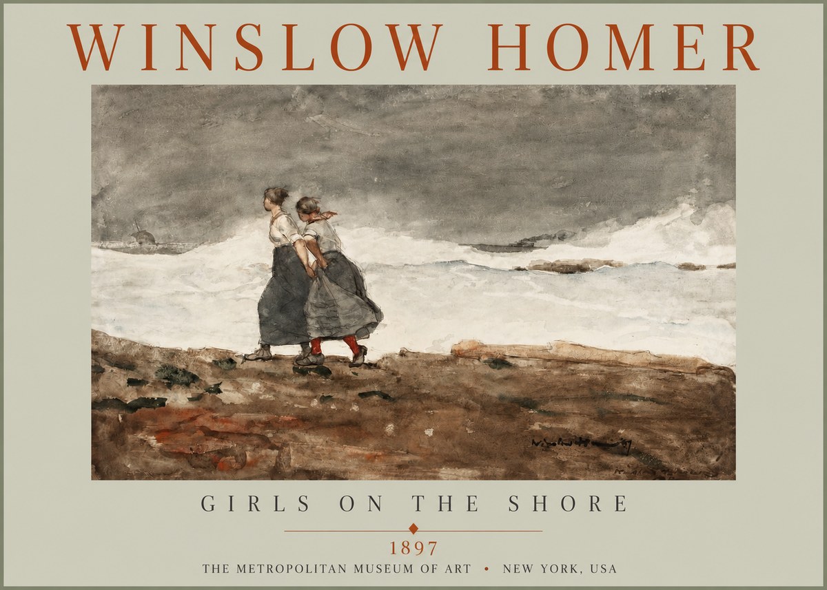 Winslow Homer Girls on the Shore No2 - Póster