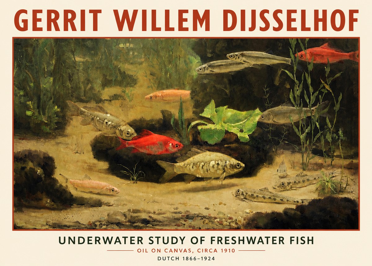Gerrit Willem Dijsselhof Underwater Study of Freshwater Fish No3 - Póster
