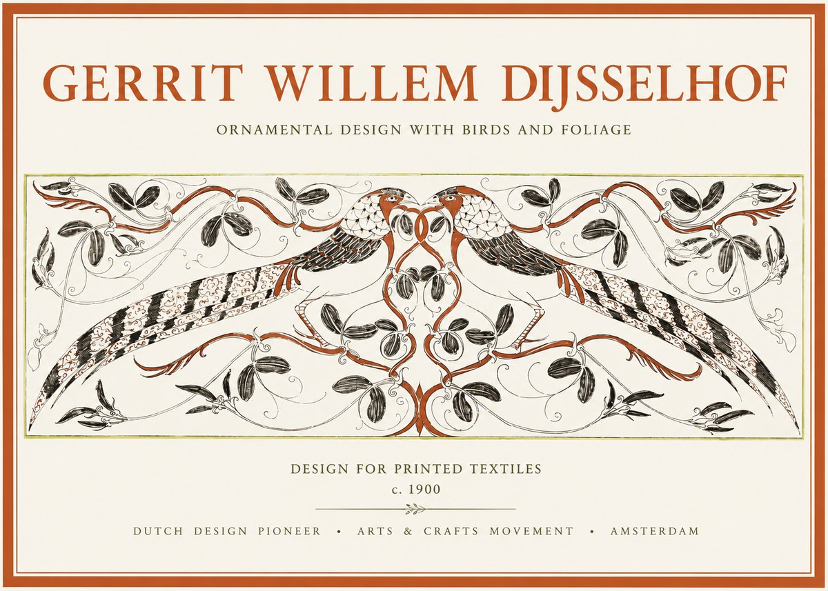 Gerrit Willem Dijsselhof Ornamental Design with Birds and Foliage No1 - Póster
