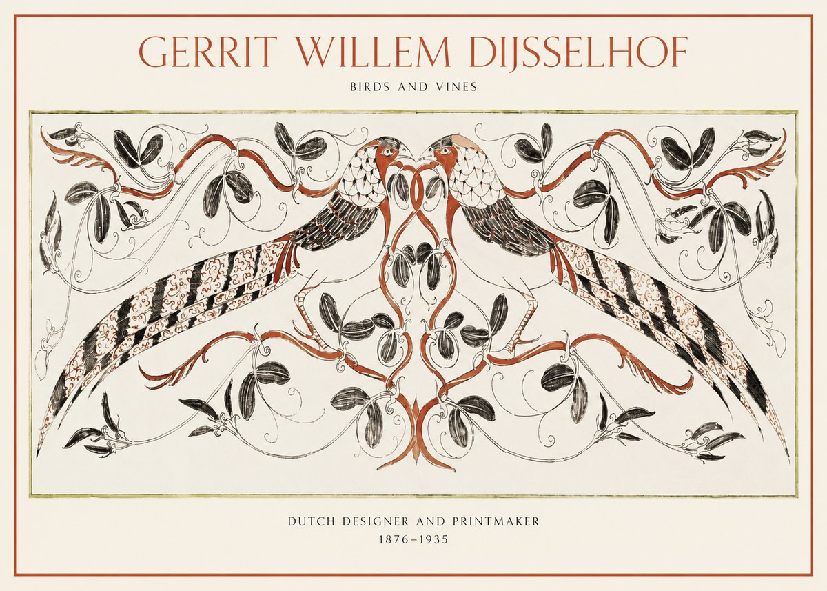 Gerrit Willem Dijsselhof Ornamental Design with Birds and Foliage No2 - Póster